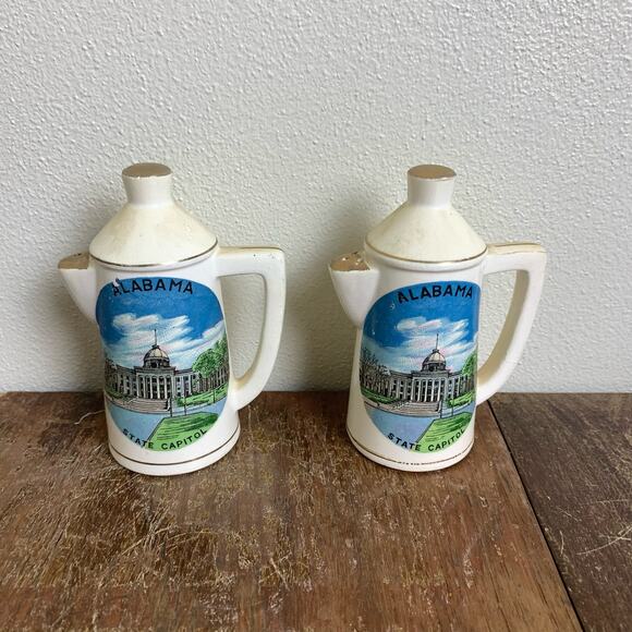 Vintage ceramic coffee pot pitcher gold accent‎ Alabama Salt & Pepper Shakers - Picture 1 of 6